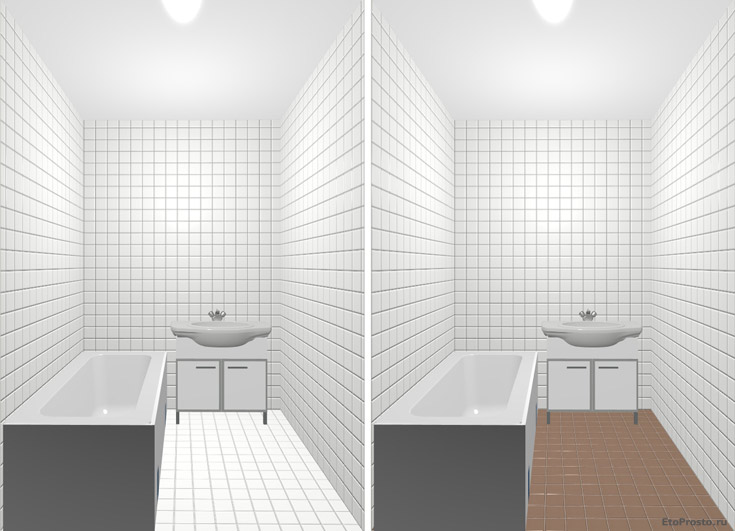Давайте спробуємо зробити підлогу в ванній кімнаті іншого кольору, ніж стіни